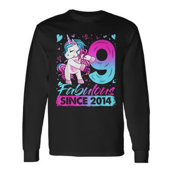 9 Years Old Flossing Unicorn 9Th Birthday Girl Party Long Sleeve T-Shirt - Monsterry