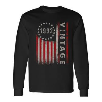 91 Year Old Vintage 1932 American Flag 91St Birthday Long Sleeve T-Shirt | Mazezy