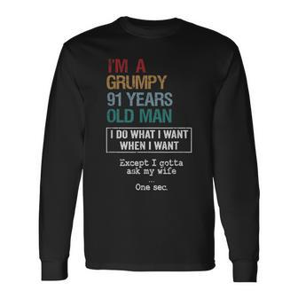 91 Years Grumpy Old Man Birthday Long Sleeve T-Shirt T-Shirt | Mazezy