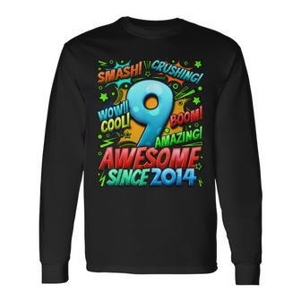 9Th Birthday Comic Style Awesome Since 2014 9 Year Old Boy Long Sleeve T-Shirt - Seseable