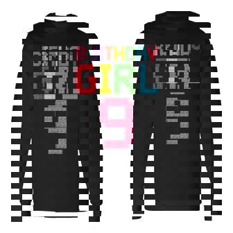 9Th Birthday Girl Master Builder 9 Years Old Block Building Long Sleeve T-Shirt - Thegiftio