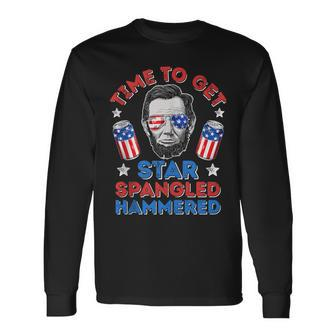 Abe Lincoln 4Th Of July Time To Get Star Spangled Hammered Long Sleeve T-Shirt | Mazezy