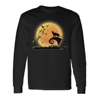 Abyssinian Cat Scary And Moon Kitty Halloween Costume Long Sleeve T-Shirt T-Shirt | Mazezy