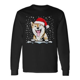 Ainu Dog Hokkaido Dog Christmas Santa Hat Matching Family Long Sleeve T-Shirt | Mazezy
