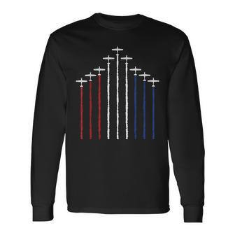 Air Force Red White Blue Flyover Proud Airplane Show America Long Sleeve T-Shirt T-Shirt | Mazezy