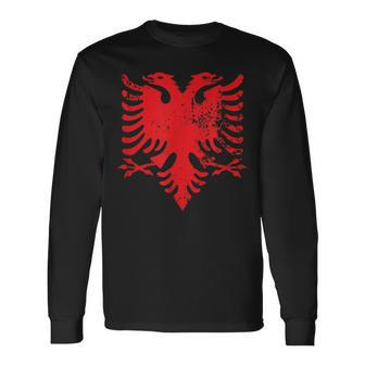 Albanian Flag Double Headed Eagle Albania Flag Long Sleeve T-Shirt - Seseable
