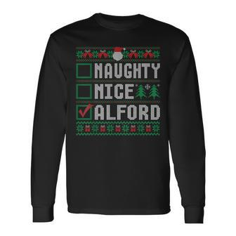 Alford Family Name Xmas Naughty Nice Alford Christmas List Long Sleeve T-Shirt | Mazezy