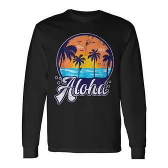 Aloha Tropical Beach Palm Trees Long Sleeve T-Shirt | Mazezy