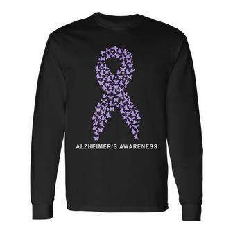 Alzheimer Awareness A Purple Ribbon On Alzheimer's Day Long Sleeve T-Shirt | Mazezy
