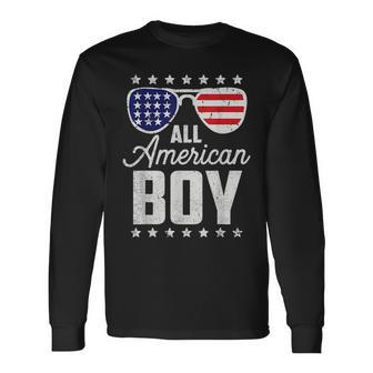 All American Boy 4Th Of July Sunglasses Usa Flag Boys Long Sleeve T-Shirt T-Shirt | Mazezy