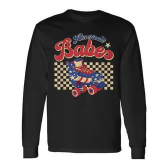 American Flag BabeRetro 4Th Of July Roller Skating Usa Flag Usa Long Sleeve T-Shirt T-Shirt | Mazezy