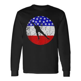 American Flag Speed Skating Vintage Retro Speed Skater Long Sleeve T-Shirt T-Shirt | Mazezy