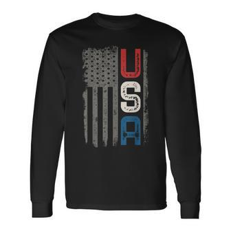 American Flag Vintage Usa Patriotic Distressed American Flag Long Sleeve T-Shirt T-Shirt | Mazezy CA