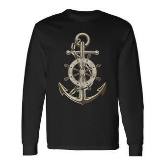 Anchor Sring Wheel Sea Coast Sea Sailing Captain Boat Long Sleeve T-Shirt T-Shirt | Mazezy