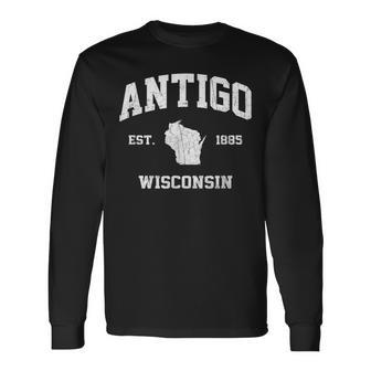 Antigo Wisconsin Wi Vintage State Athletic Style Long Sleeve T-Shirt | Mazezy