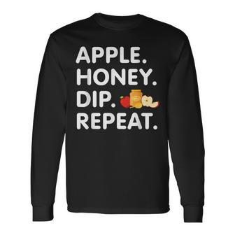 Apple Honey Dip Repeat Rosh Hashanah Jewish New Year Long Sleeve T-Shirt | Mazezy