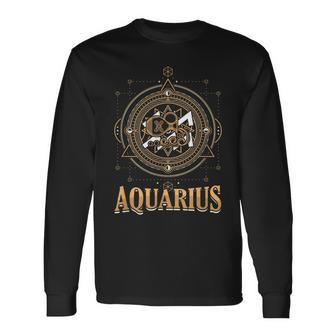 Aquarius Zodiac Sign Horoscope Astrology Birthday Star Long Sleeve T-Shirt | Mazezy