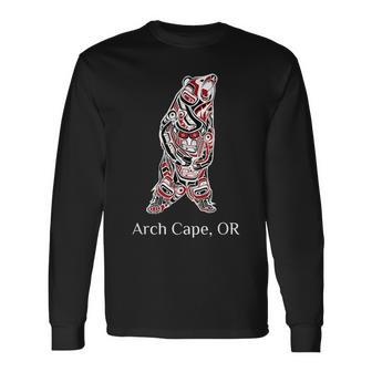 Arch Cape Oregon Native American Indian Brown Grizzly Bear Long Sleeve T-Shirt | Mazezy