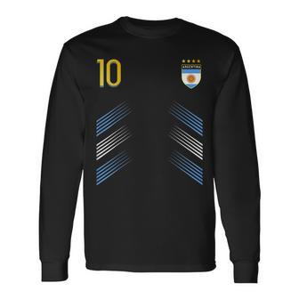 Argentina Soccer Fans Jersey Argentinian Flag Football Lover Long Sleeve T-Shirt - Seseable