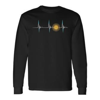 Argentina Sun Of May Heartbeat Ekg Pulse Argentinian Pride Long Sleeve T-Shirt | Mazezy