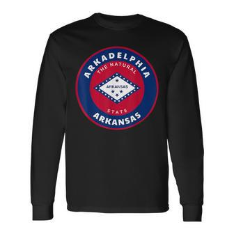 Arkadelphia Arkansas Ar Flag Badge Roundlet Souvenir Long Sleeve T-Shirt | Mazezy