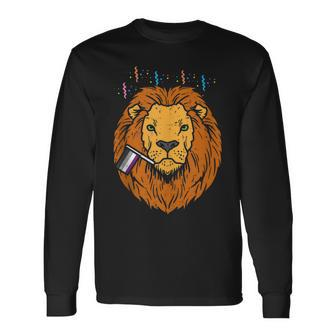 Asexual Flag Lion Lgbt Pride Month Ace Pride Stuff Animal Long Sleeve T-Shirt T-Shirt | Mazezy