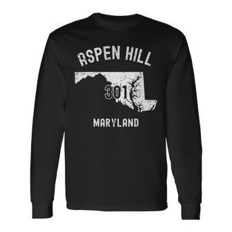 Aspen Hill Maryland Md 301 Vintage Athletic Style Long Sleeve T-Shirt | Mazezy