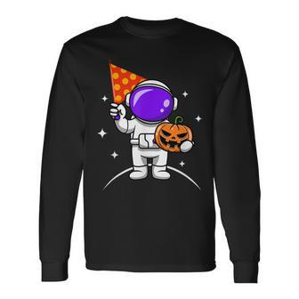 Astronaut Pumpkin Lazy Halloween Costume Cool Spaceman Long Sleeve T-Shirt - Monsterry