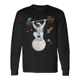 Astronaut Space Weightlifting Fitness Gym Workout Long Sleeve T-Shirt | Mazezy