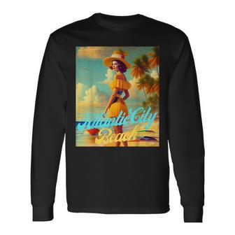 Atlantic City Beach New Jersey Parasdise Beautiful Woman Long Sleeve T-Shirt T-Shirt | Mazezy