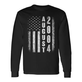 August 2004 Vintage American Usa Flag 15Th Birthday T Long Sleeve T-Shirt | Mazezy