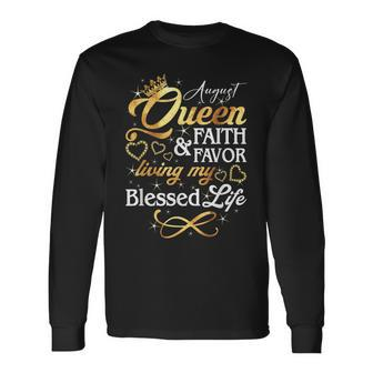 August Queen Living My Blessed Life Birthday Queen Crown Long Sleeve T-Shirt T-Shirt | Mazezy