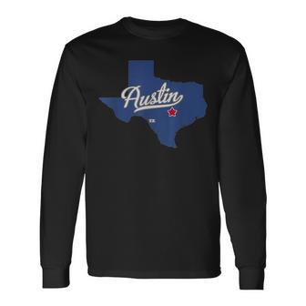 Austin Texas Tx Map Long Sleeve T-Shirt - Monsterry AU