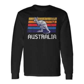 Australia Flag Retro Kangaroo Soccer Marsupial Sydney Long Sleeve T-Shirt | Mazezy