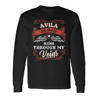 Avila Blood Runs Through My Veins Family Christmas Long Sleeve T-Shirt - Seseable