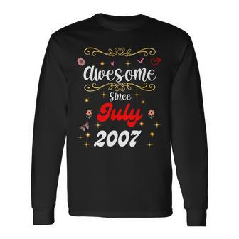 Awesome Since July 2007 Birthday Flowers Butterflies Long Sleeve T-Shirt - Monsterry