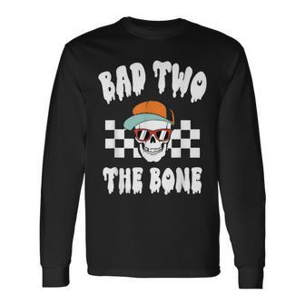 Bad Two The Bone 2Nd Birthday Halloween Skeleton Boy Long Sleeve T-Shirt - Seseable