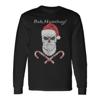 BahHumbug Santa Sceleton Pirate Beard Christmas Long Sleeve T-Shirt - Monsterry AU