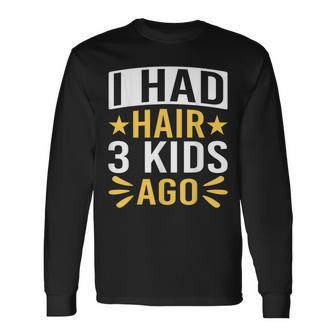 Bald Dad Father Of Three Triplets Husband Fathers Day Long Sleeve T-Shirt T-Shirt | Mazezy