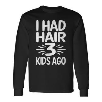 Bald Dad Father Of Three Triplets Husband Fathers Day Long Sleeve T-Shirt T-Shirt | Mazezy