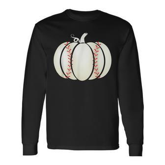 Baseball Face Scary Pumpkin Vintage Costume Halloween Pumpkin Long Sleeve T-Shirt T-Shirt | Mazezy
