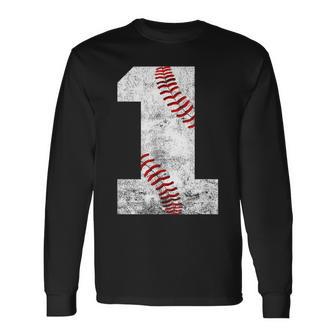Baseball Jersey Number 1 Vintage 1St Birthday Long Sleeve T-Shirt | Mazezy
