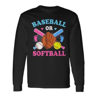 Baseball Or Softball Gender Reveal Baby Party Boy Girl Long Sleeve T-Shirt | Mazezy