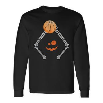 Basketball Skeleton Halloween Boys Basketball Halloween Long Sleeve T-Shirt - Thegiftio UK