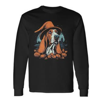 Basset Hound Witch Halloween Costume Dog Lover Puppy Long Sleeve T-Shirt - Seseable