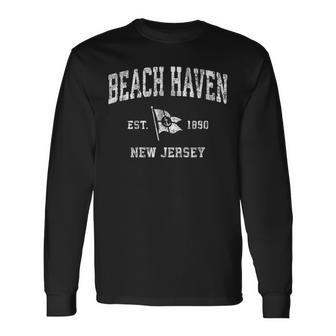 Beach Haven New Jersey Nj Vintage Boat Anchor Flag Long Sleeve T-Shirt | Mazezy