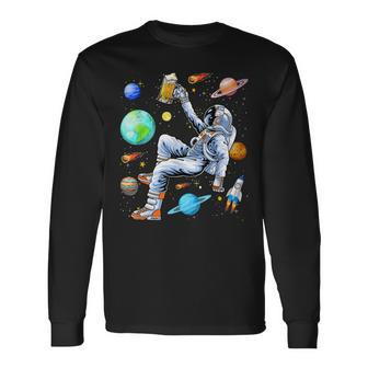 Beer Astronaut Drinks Beer In Space Outer Space Beer Lover4 Long Sleeve T-Shirt - Monsterry