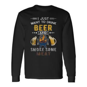 Beer Bbq Chef Beer Smoked Meat Lover Summer Quote Grilling Long Sleeve T-Shirt - Monsterry DE