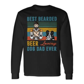 Beer Best Bearded Beer Loving Dog Dad Ever Border Collie Dog Love Long Sleeve T-Shirt - Monsterry UK