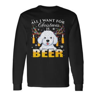 Beer Bichon Frise Reindeer Beer Christmas Ornaments Xmas Lights Long Sleeve T-Shirt - Monsterry DE